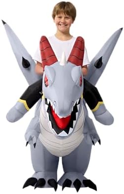Spooktacular Creations Kids Inflatable Costumes, Ride on Dragon Inflatable Costume, Gray Dinosaur Blow up Outfit