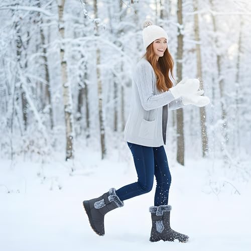 Winter Snow Boots for Women 2026: All-day Comfort Warm Fur Lined Mid Calf Hook Loop Waterproof Outdoor Shoes for Walking