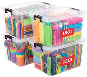 Cetomo 18Qt Plastic Storage Bin, Stackable Storage Box with Lid, Organizer, Container for Home, Office, Drom, PP, BPA-Free, Nestable, Clear, 18Quart-4 Pack