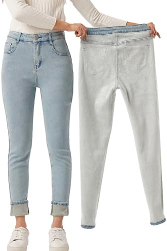 Yehopere Women's Winter Fleece Lined Jeans Slim Fit Warm Skinny High Waist Denim Jean