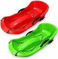 2 Pack Snow Sleds 89 x 45 x 26 cm, Plastic Toboggan Sleds with Brake Handles, Pull Ropes and Seat Cushions, High Back Snow Sled for Winter Outdoor Sliding, Blue Pink Red Green