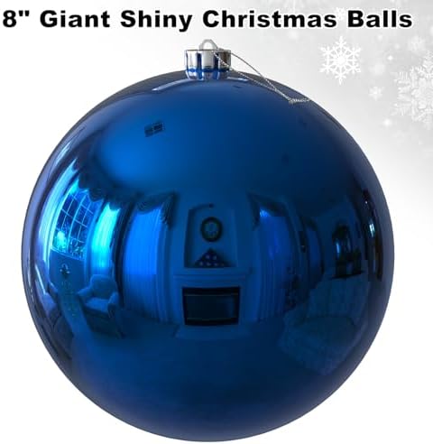 Royal Blue 8.0" Extra Large Christmas Balls Ornaments - Christmas Tree Decorations Shatterproof Shiny Hanging Balls for Birthday Holiday Wedding Decorations Set of 2pcs
