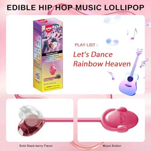 AMOS Music Lollipop Candy, Audio Singing Lollipop with Korean Music, BlackBerry Flavor (2 Pack) | Edible Sound Experience, Individually Wrapped | Unique Holiday Gift