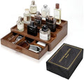 Cologne Organizer for Men, 3 Tier Wooden Cologne Stand with Drawer Storage and Hidden Compartment, Perfume Display Holder for Dresser, Great Gifts for Him Dad Fathers, Brown