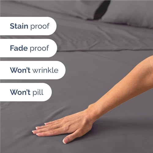 Full Size 4 Piece Sheet Set - Comfy Breathable & Cooling Sheets - Dark Grey