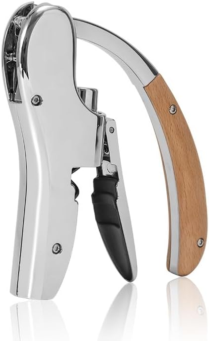 Rabbit Wine Opener, Lever Style Wine Bottle Opener with Wooden Handle, Professional Stainless Steel Corkscrew with Foil Cutter, Wine Gift Set