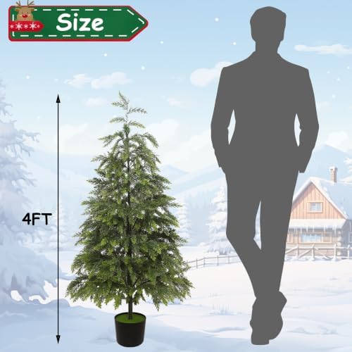 Cllayees 4FT Cedar Christmas Tree with Lights Artificial Potted Tree