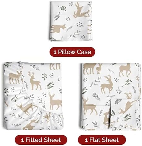 Christmas Sheet Set, Reindeer, Festive Holiday Xmas Bedding Set - Twin Size