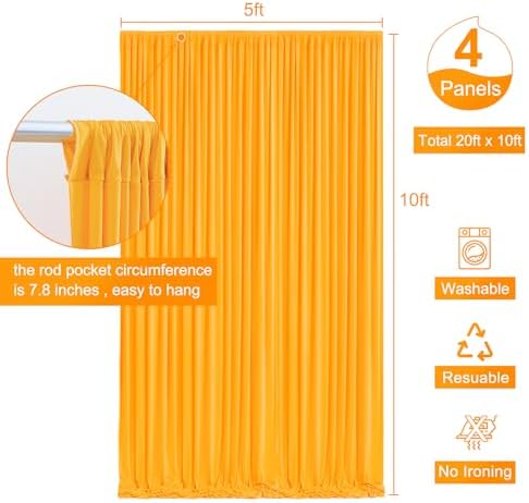 4 Panels Marigold Backdrop Curtain for Parties Wrinkle Free Photo Curtains Backdrop Drapes Fabric Decoration for Wedding Birthday Party Baby Shower 20ft(W) x 10ft(H)