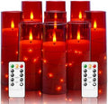 kakoya Flameless LED Candles with Timer 9 Pc Flickering Flameless Candles for Romantic Ambiance and Home Decoration Stable Acrylic Shell,with Embedded Star String，Battery Operated Candles（Red）