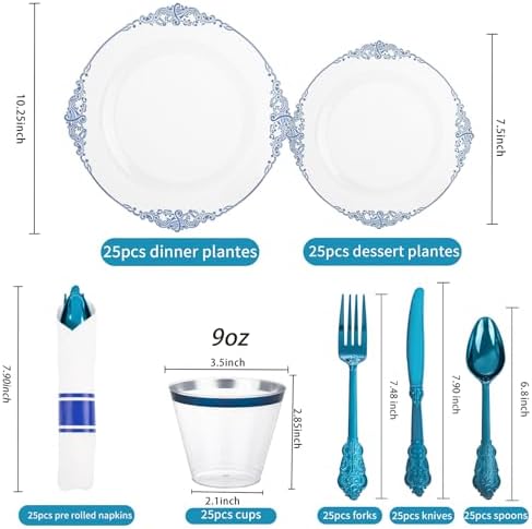Hioasis 175 Pcs Clear Blue Plates for Graduation