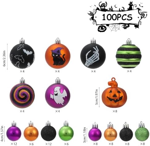 Halloween Ornaments for Tree Decorations, 100Ct Shatterproof Ornament Set