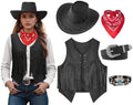 Women Cowgirl Costume Western Vest Hat Belt Set for Cowgirl Cowboy Halloween Cosplay