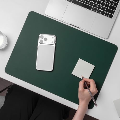 Nekmit Leather Desk Blotter Pad 17 x 12 Inches, Flat, Non-Slip, Waterproof, Green