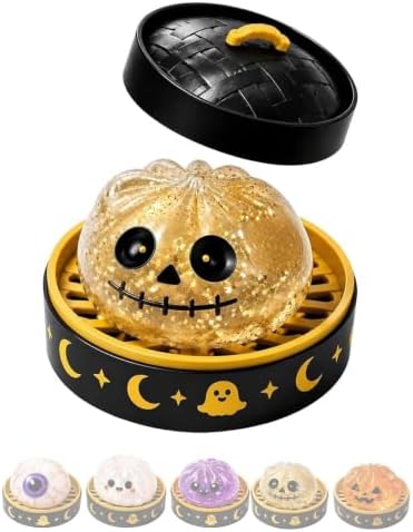 Halloween Spooky Pumpkin Stress Ball Squeeze Toy for Adults, Slow Rise Glitter DumplingSpooky Ghost Decorations, Halloween Cute Pumpkin Squeeze Fidget Toy for Stress Anxiety Relief(Yellow)