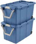 2-Pack 40 Gal Wheeled Storage Bins, Latching Lid & Pull Handle, Blue