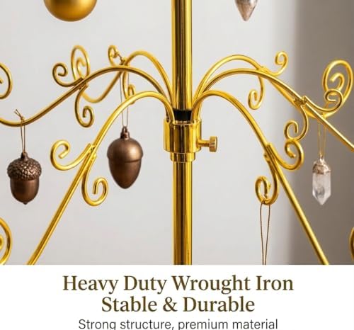 HOHIYA Ornament Display Tree, Brass Gold, 3 Ft, 56-Hook, Metal Stand