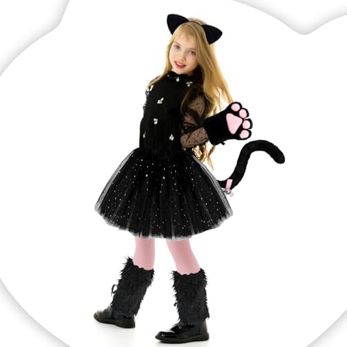 Haull 7 Pcs Halloween Cat Costume Accessories Girl Kid