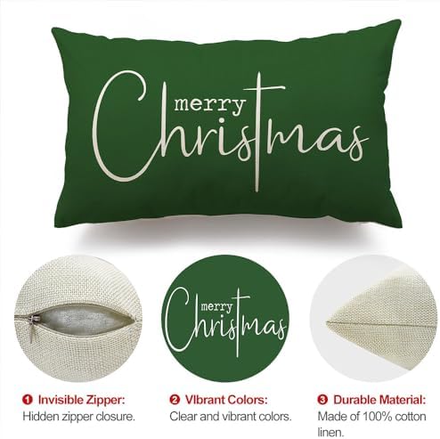 Allorry Christmas Pillow Covers Merry Christmas Throw Pillow Decorative Beige Cotton Cloth Linen Cloth Pillow Cover Sofa Cover Decorative Rectangle Length 12X20 inches