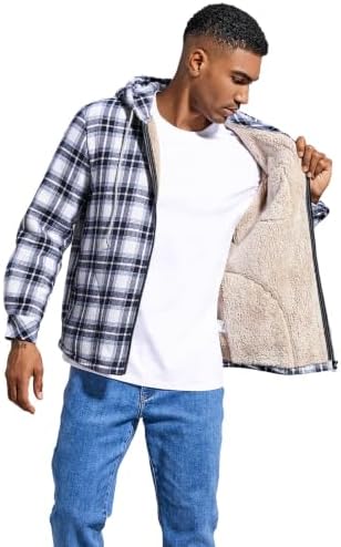 Elesuit Men's Full Zip Fleece Flannel Jacket Shirt Plaid Cotton Hoodie Coat