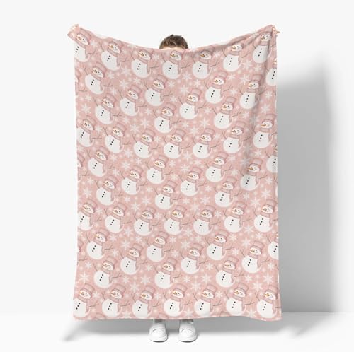 Watercolor Pink Snowman Baby Blankets for Girl Christmas Snowman Snowflakes Girly Soft Flannel Swaddle Receiving Blankets for Infant Toddler Crib Winter Holiday Nursery Bed Blanket 40x50inch