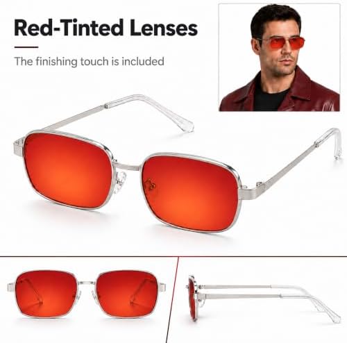 Red Leather Jacket Men with Glasses Halloween Costumes for Men