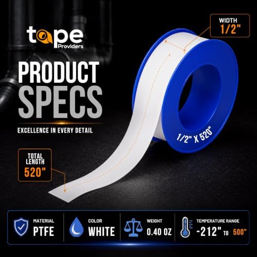WOD Plumbers Pipe Thread Seal Tape - 1 inch x 520 inch (Case of 50 Rolls) - Leak Proof Sealant for Water, Gas, Oil, Most Chemicals, Hydraulic and High Pressure Lines