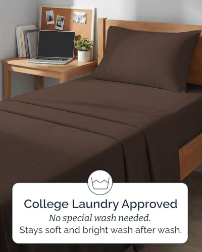 Twin XL Size 3 Piece Sheet Set - Comfy Breathable & Cooling Sheets - Brown