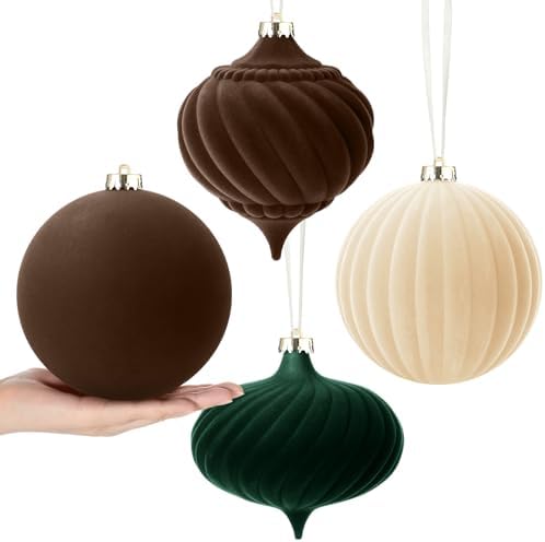 Civaner 4 Pcs Large Velvet Christmas Ball, 6 Inch, Mixed Color