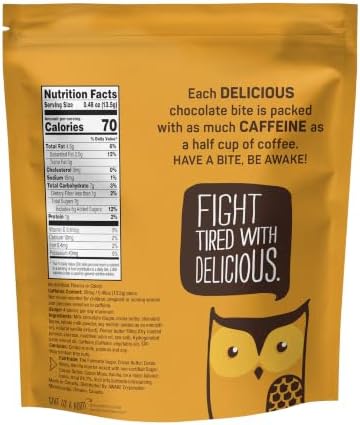 AWAKE - Caffeinated Chocolate Bites - Peanut Butter Milk Chocolate, 50 pieces - 50mg Caffeine - Wrapped Energy Bites - Coffee Alternative - Fairtrade, Gluten Free, Non GMO - 0.48oz