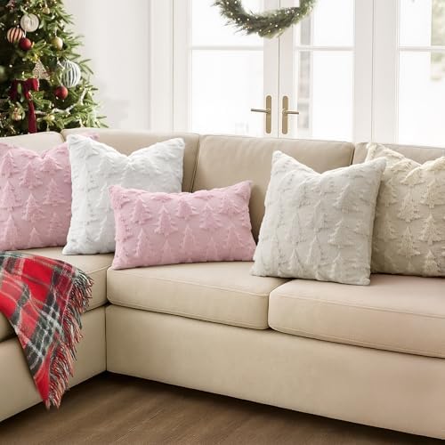 MIULEE Christmas Throw Pillow Covers Cream White Set of 2 12x20 Lumbar