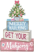 Moucuny 4 Pcs Christmas Mahjong Table Decor Merry Mahjong Wooden Signs