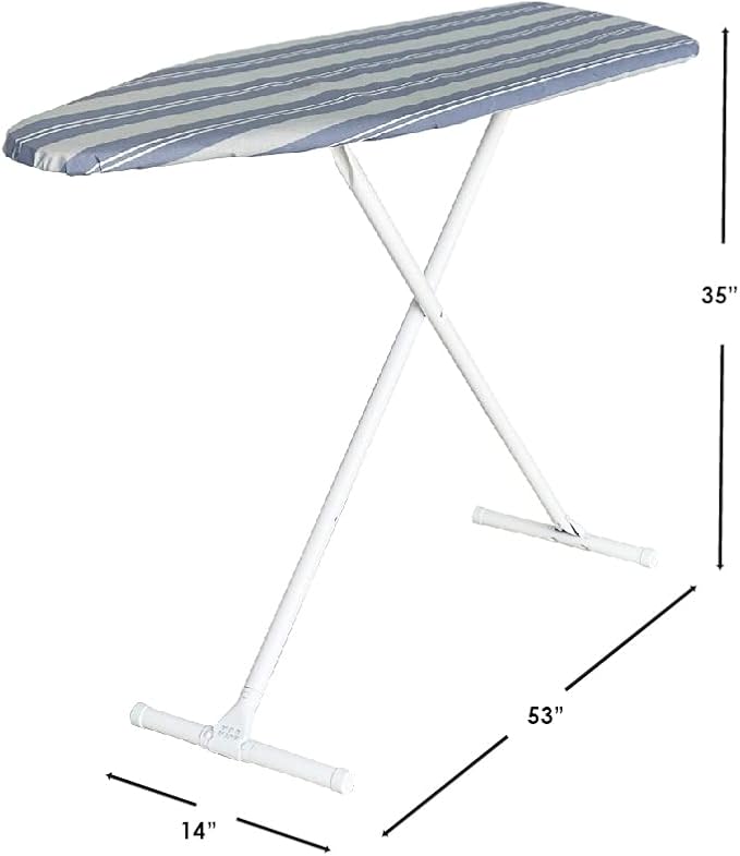 Ironing Board Full Size; Made in USA by Seymour Home Products (Blue Stripe) Bundle Includes Cover, Pad, and Silicone Iron Rest | Iron Board w/Steel T-Legs Adjustable from Tabletop up to 35" High