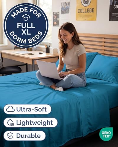 Full XL Sheets - 4 Piece Full XL Sheet Set - Cool & Breathable - Denim Blue