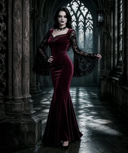 Halloween Gothic Mermaid Dress for Women Witch Vampire Costume