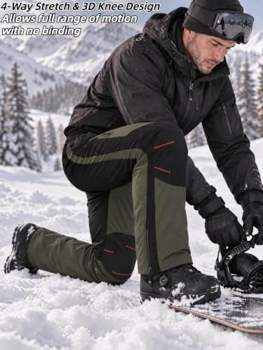 Mens Snow Ski Pants Waterproof Insulated Zipper Bottom Leg