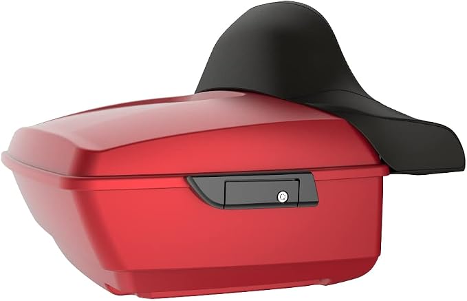 Advanblack Road Glide Tour Trunk Pack Wicked Red Denim King Tour Trunk Pack Luggage +Wrap-Around Backrest Pad for '97-'25 Harley Touring Road King Street Glide Electra Glide CVO models