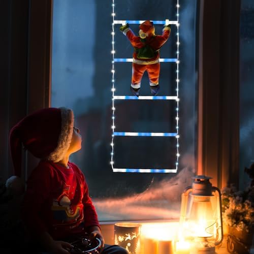 Toodour LED Christmas Light - 2.5FT Christmas Decorative Ladder Lights with Santa Claus, Xmas Decorations Light for Indoor Outdoor, Window, Garden, Home, Wall, Xmas Tree Decor - White & Blue