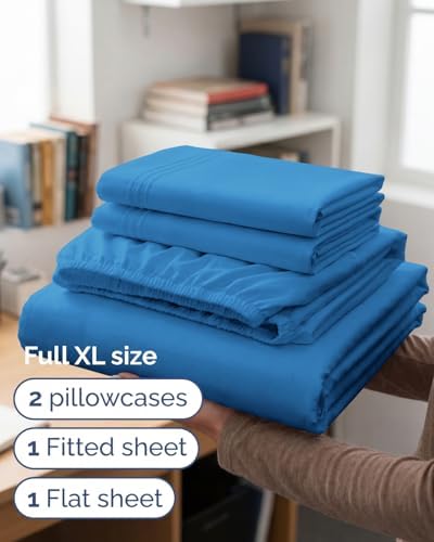 Full XL Sheets - 4 Piece Full XL Sheet Set - Cool & Breathable - Royal Blue