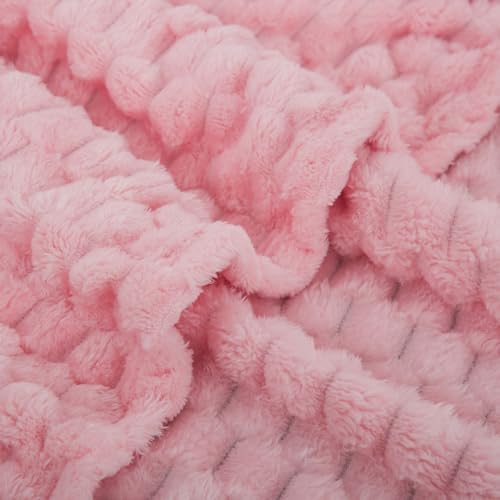 Puncuntex Light Pink Throw Blanket 90"×90" Fuzzy 3D Jacquard Decorative
