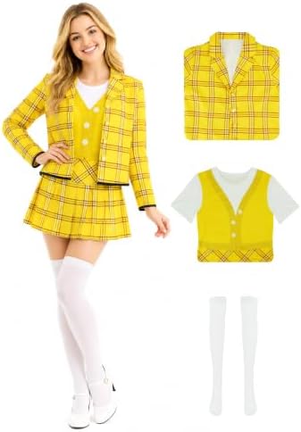 EDAUWAE Women's Halloween 90s Schoolgirls Costume Dresses Plaid Blazer Skirt Uniform Cosplay Deluxe Costumes Skirt