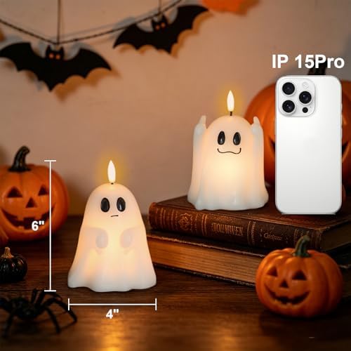 Wondise Spooky Ghost Halloween Flameless Candles with 6hrs Timer