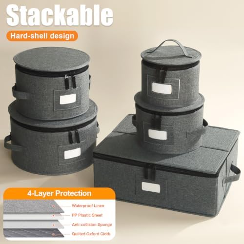 Kukikan China Storage Container, Hard Shell for Moving, 5 Pack Dish Storage