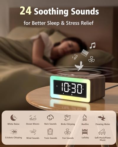 Alarm Clock for Bedroom, Wireless Charging, Bluetooth Speaker Sound Machine