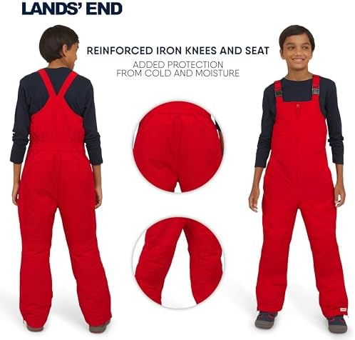 Lands' End Unisex Kids Squall Waterproof Adjustable Insulated Iron Knee Snow Bib Overalls