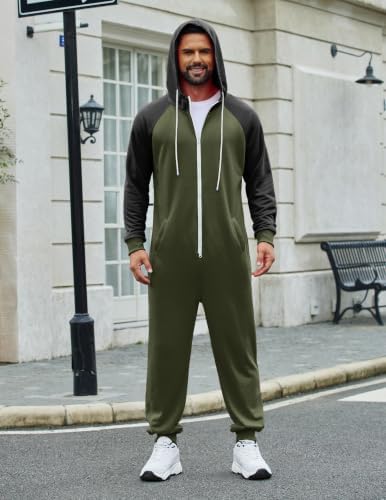 COOFANDY Mens Jumpsuit Onesie Hooded Full Zip One Piece Jogging Tracksuit