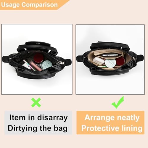 Doxo Small Purse Organizer Insert for Handbags, Felt Neverfull BB Organizer Insert,Mini Tote Bag Organizer with Zipper Pocket, Fit Neverfull BB Longchamp Xtra Energy S and More, Beige-XS