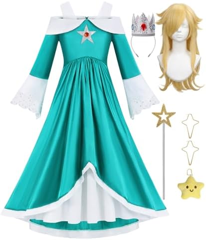 Girls Galaxy Princess Costume Kids Teal Maxi Dress with Accessories Set