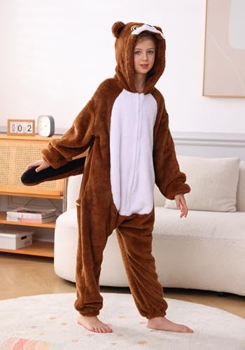 Animal Onesie Pajamas for Kids, Soft Flannel Halloween Cosplay Costume for Boys Girls