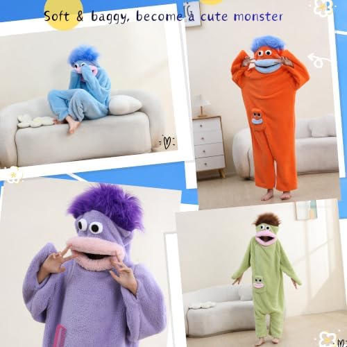 Unisex Funny Big Mouth Monster Plush Hooded Onesie Sleepwear